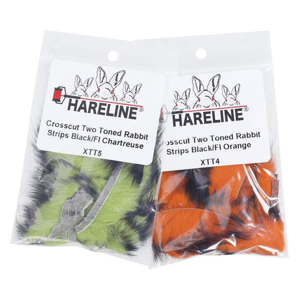 Hareline Bandes de peau de lapin à poils, coupe transversale, Two Toned