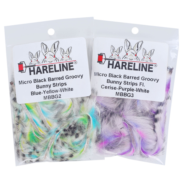 Hareline Lanières étroites de peau de lapin avec poils, à rayures noires Groovy Bunny